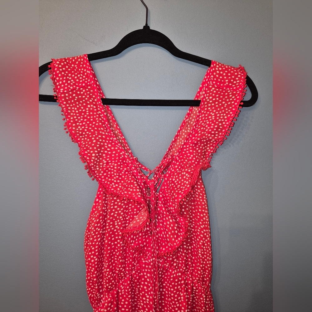 Red Maxi Dress with Ruffle Details - Picture 3 of 7